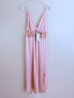 NWT Angela Moda Silk Blend Lace Trim Slip Maxi Dress Size XL
